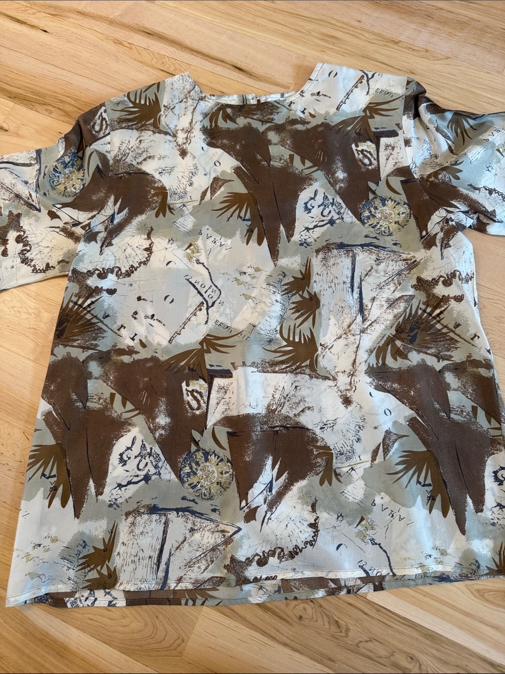 Vintage-80s 100% Silk Graphic Blouse Shirt Top-Travel-L